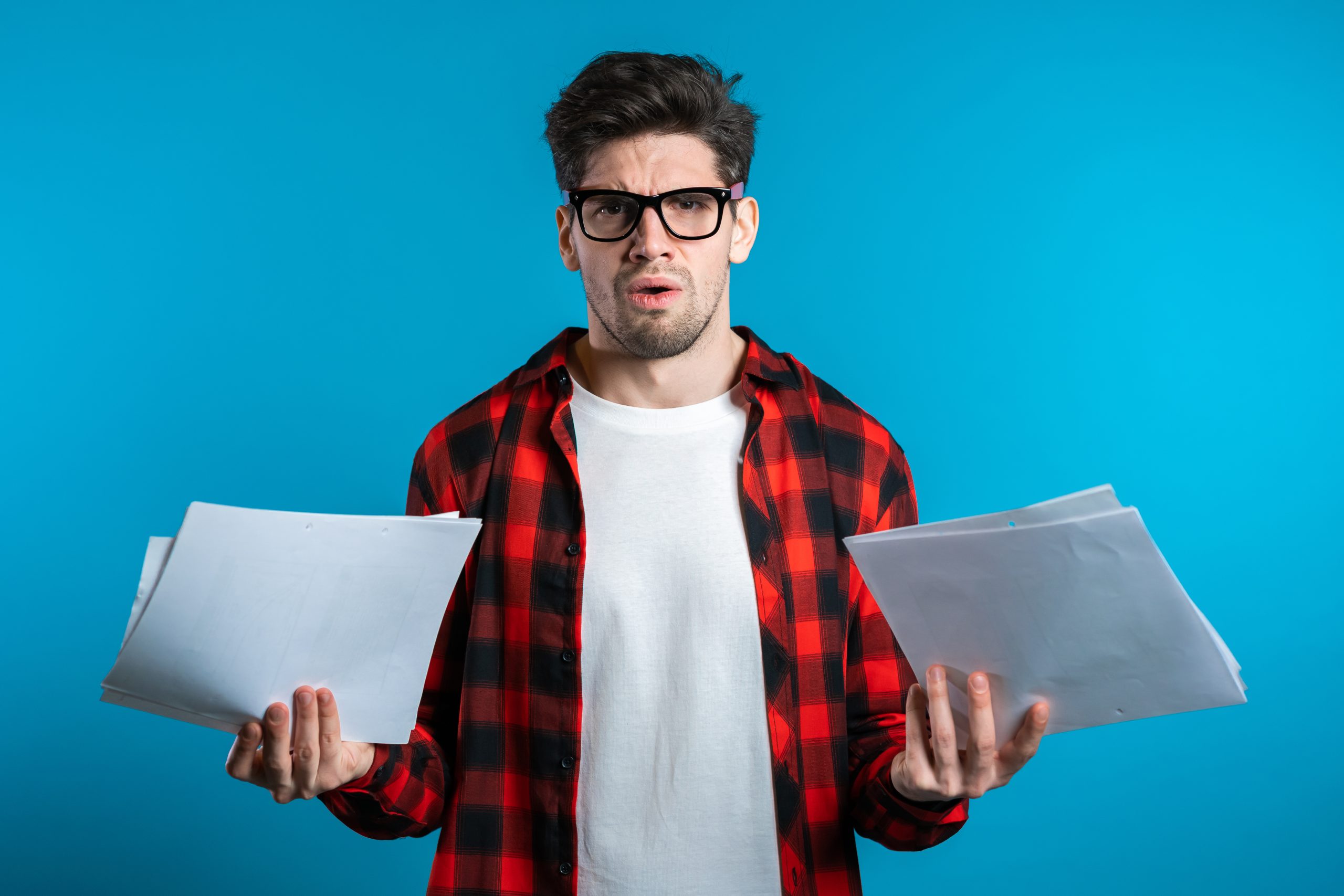 Serious,Businessman,Boss,On,Blue,Background.,He,Is,Unsatisfied,,Anxious